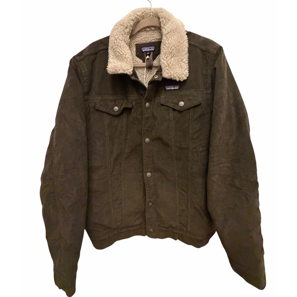 Patagonia Pile Lined Trucker Jacket Mens Dark Brown Corduroy Sz Large NEW